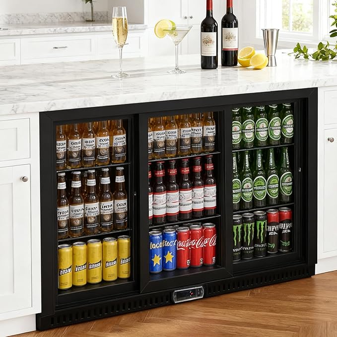 Commercial Back Bar Cooler with 3 Glass Sliding Doors, 11.5 cu.ft Under Counter Beverage Refrigerator, LED Lighting - ETL Beer and Wine Cooler for Bar, Restaurant, Garage, Office, Home