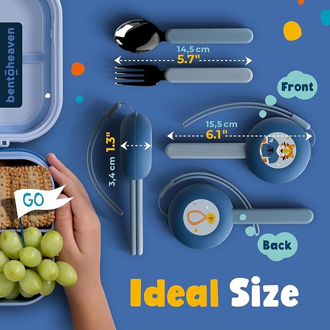 Bentoheaven Kids Travel Utensils with Case, Food-Grade Stainless Steel & BPA-Free Plastic, Travel Cutlery Set, Dishwasher Safe Fork, Spoon & Case, Reusable Flatware, Silverware for Kids (Tiger)