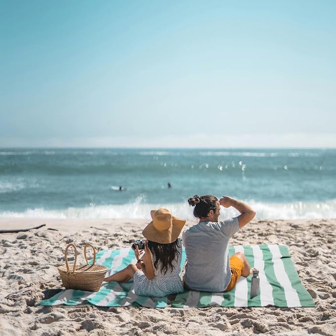 WILFA Extra Large Beach Towel - Oversized Mircofiber 40 x 70 inches, XL Striped Lightweight Pool Towel, Big Cabana Swim Travel Towel for Adults Mens Women,Teal