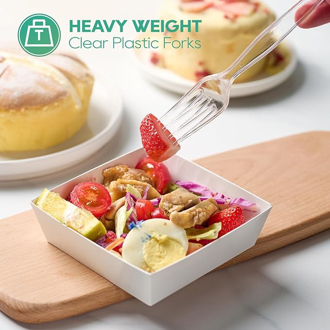 FOCUSLINE 360 Count Clear Plastic Forks Heavy Duty, Solid and Durable Premium Disposable Forks Bulk, Suitable for Catering, Parties, Events and Everyday Use