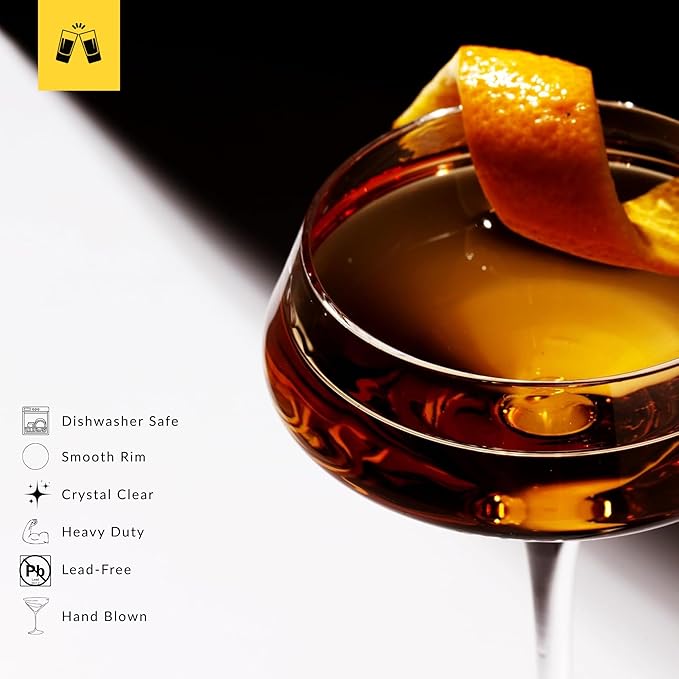 LEMONSODA Hand Blown/Nick And Nora Classic Martini Glasses Manhattan, Cosmopolitan, Espresso Martini, Lemon Drop, Dirty Martini - Inspired by 1930's - 50's Cocktail Culture - 6oz/10oz (Set of 2, 6oz)