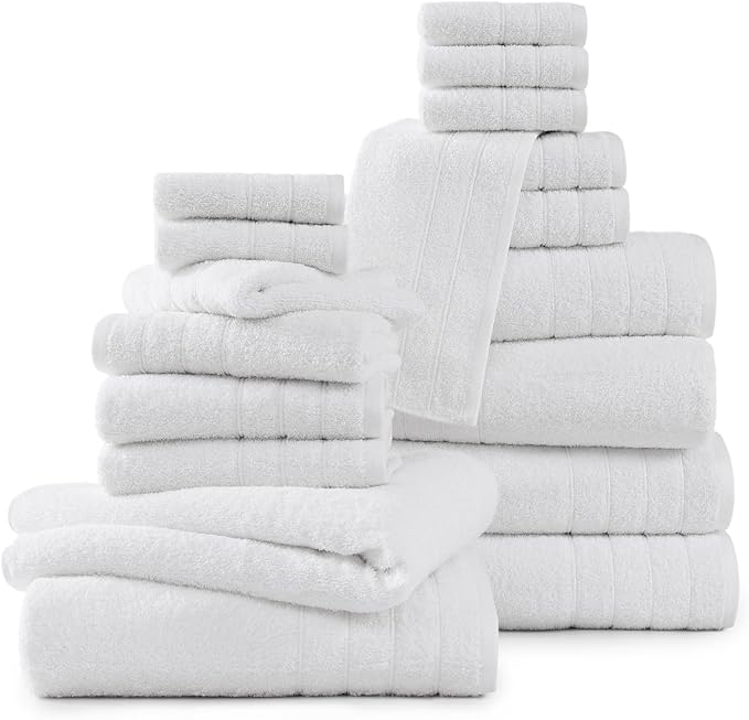 Casa Platino 100% Cotton Luxury Bathroom Towel Set - 18 Pcs - Super Soft, Fluffy & Highly Absorbent - 6 Large Bath Towels, 6 Washcloths, 6 Hand Towels - Complete Family Pack - White Bath Towel Set
