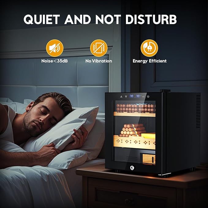 Tylza Cigar Humidor Cabinet 50L, Temp & Humidity Control Electric Humidors for Cigars, 370 Cigars, Digital Hygrometer, Safety Lock, Cigar Humidors with Cedar Wood Drawer Shelves, Cigar Gifts for Men