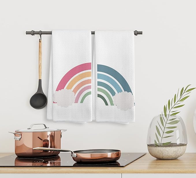 Boho Nursery Pink and Blue Rainbow Cloud Bohemian Kitchen Towels and Dishcloths Set of 2,Boho Absorbent Drying Cloth Hand Towels Tea Towels for Bathroom Kitchen,Boho Gifts for Teen Girls,16×24 inches