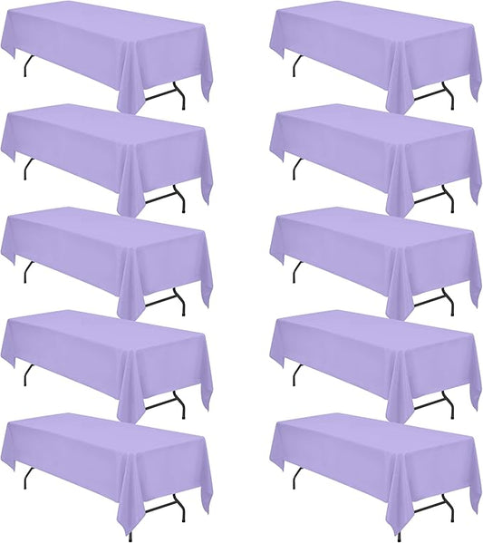 BRILLMAX 10 Pack Lavender Tablecloths for 8 Foot Rectangle Tables 60 x 126 Inch - 8ft Rectangular Bulk Linen Polyester Fabric Washable Cloth Cover for Wedding Reception Banquet Birthday Party