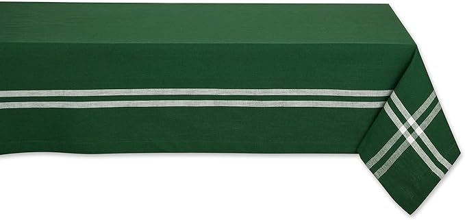 Pre de Provence French Stripe Dining Table Collection Farmhouse Style Tablecloth, 52x52 Inches, Balsam Green