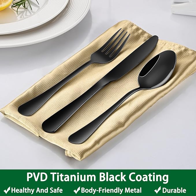 16-Piece 8 Inch Black Dinner Forks Set,Stainess Steel Table Forks,Durable Black Silverware Silverware Forks For Home,Restaurant