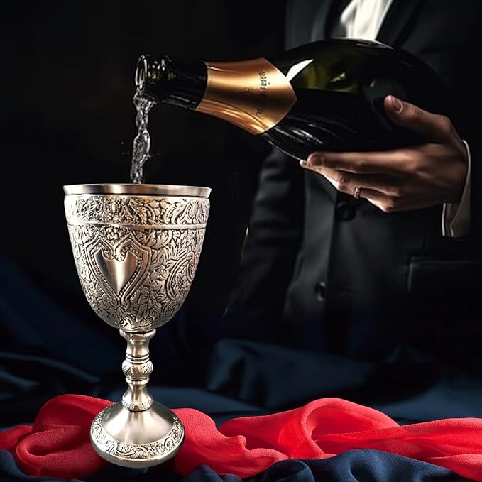 Wine Goblet Vintage Chalice Roman King Arthur Wine Cup Renaissance Medieval Drinking Goblet Unique Gift (150 ml) (Pewter Antique)