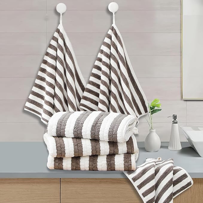 18-Piece Microfiber Bath Towels Set - 6 Bath Sheet, 6 Hand Towels, 6 Washcloths, Soft, Highly Absorbent Bathroom Towel, Quick Dry & Less Lint Shower towel for Bathroom, Hotel, Spa, Dorm-Dark Coffee