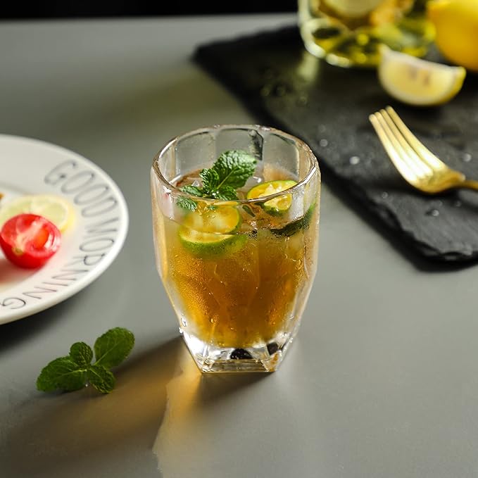 Water Glasses 10 oz. set of 6 from 3.07 * 3.9", Clear Everyday Use Tumblers Glasses Cups for Water Juice Beverage Soda Milk Coke Cocktail Whisky for Home Bar Party Resturant