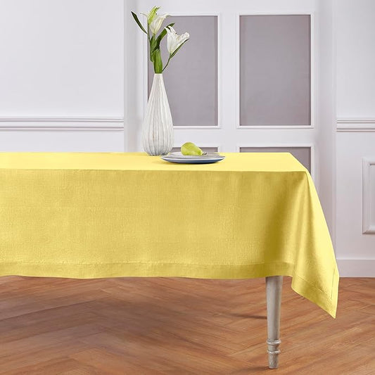 Solino Home Linen Tablecloth for Rectangle Tables 60 x 90 Inch - 100% Pure Linen Sunshine Yellow Table Cloth - Fete, Machine Washable Cloth Tablecloth