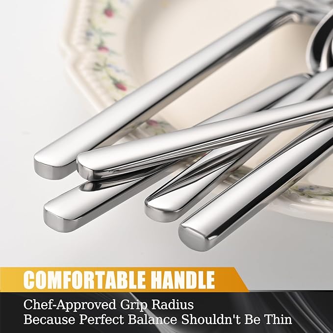 20-Piece Silverware Set, Heavy-Duty Stainless Steel Flatware Set for 4, Cutlery Set with Modern Round Handle, Mirror Polished Silverware for Home, Wedding, Restaurant, Dishwasher Safe