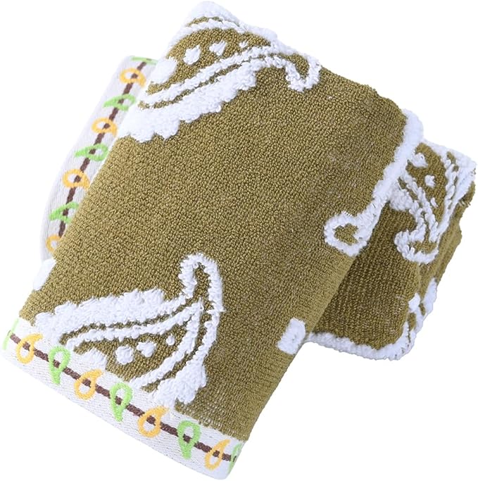 sense gnosis Brown Hand Towels Set of 2 Super Soft 100% Cotton Absorbent Paisley Pattren Jacquard White Terry Double-Sided Bath Hand Towels for Bathroom Decorative Gym Camping, 13 x 29 inch
