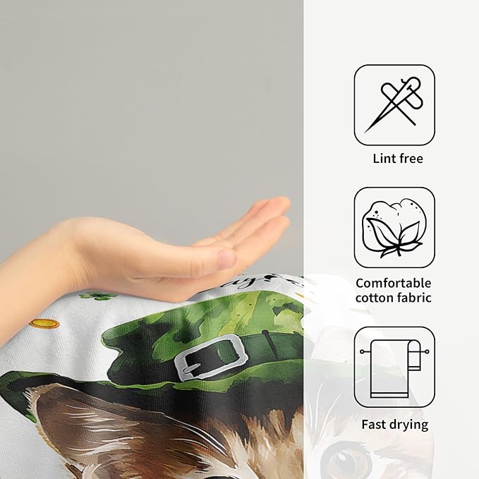 Imiss St. Patrick's Day Cat Kitchen Towels Green Leaves Shamrock Bath Towel Set of 2 Holiday Decor Guest Towel 14.4 x 28.3 Inch for Spa Yoga Sport Hotel