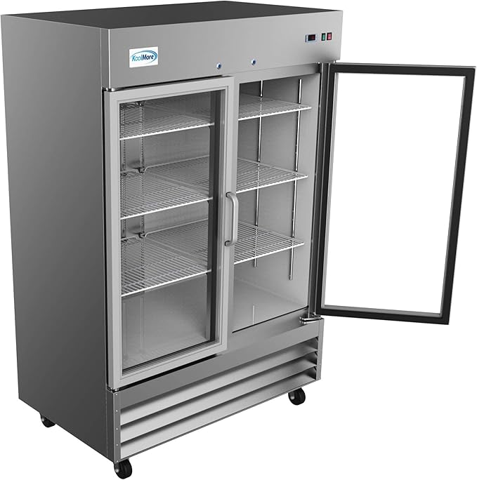 KoolMore - RIR-2D-GD 54" 2 Glass Door Commercial Reach-in Refrigerator Cooler with LED Lighting - 47 cu. ft, Stainless Steel