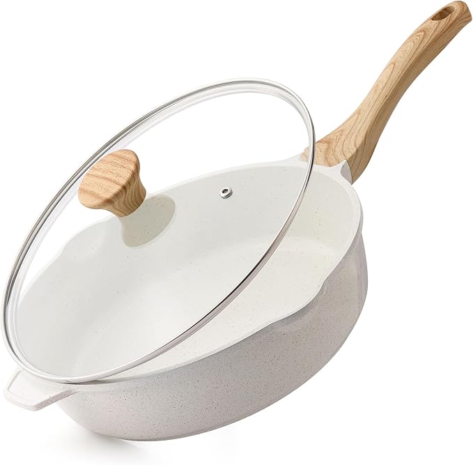 SENSARTE Nonstick Frying Pan Skillet with Lid 3.5/4.5/5QT, Ceramic Saute Pan,Deep Fring Pan Non-toxic Cooking Pot, Stay-cool Handle, Induction Compatible, PFAS Free