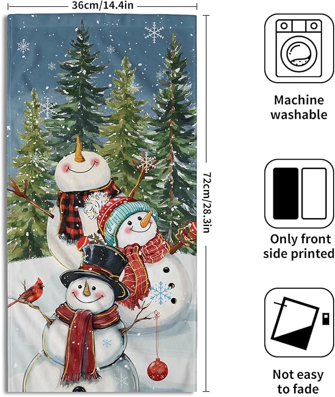Imiss Snowman Hand Towels for Bathroom 2pc Set Winter Snowflake Pine Tree Forest Bath Guest Towel Funny Fingertip Decorative Towel for Xmas Seasonal Kitchen Gym Spa
