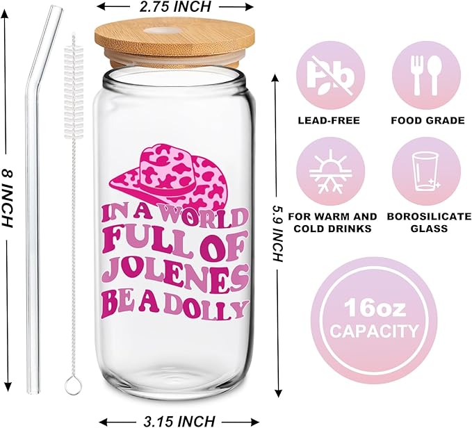 Western Gifts for Women Hot Pink Western Cowgirl Accessories Birthday Christmas Decorations Gifts for Women Girls Party Favors Cute Glass Cups with Lids and Straws, 16 Oz Pink Tumbler