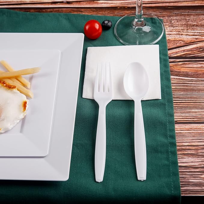 Liacere 360 Pieces White Plastic Forks - Disposable Forks - 6.7inch Heavy Duty Fork - White Plastic Utensils -Perfect for Parties Dinners Restaurants