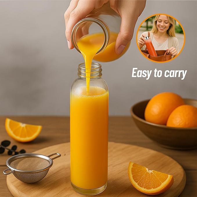 18 oz Clear Glass Water Bottles with Lids, Reusable Glass Juice Bottles with Stainless Steel Cap for Juicing, Refrigerator,100% Leak Proof, BPA Free, Set of 24