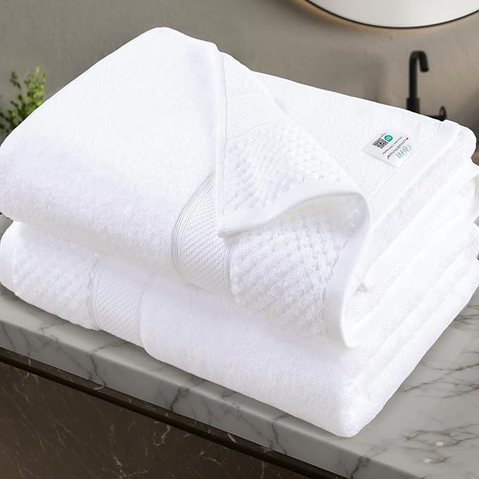 Durable Bath Towels for Bathroom, Set of 2, Large 31"x62" - 100% Cotton | Thick 580GSM | Quick Dry | Soft | Absorbent, Luxury Hotel Towels for Shower, Bath Sheet Set for Guest, Spa & Sauna, White