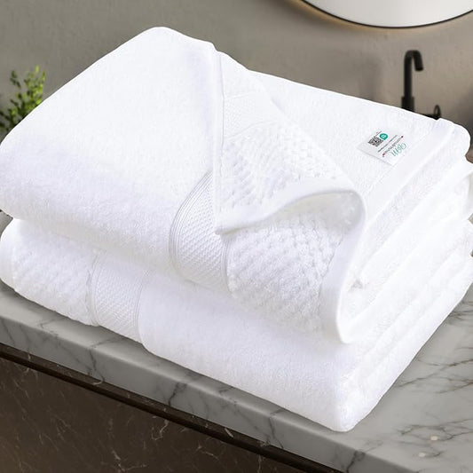 Durable Bath Towels for Bathroom, Set of 2, Large 31"x62" - 100% Cotton | Thick 580GSM | Quick Dry | Soft | Absorbent, Luxury Hotel Towels for Shower, Bath Sheet Set for Guest, Spa & Sauna, White