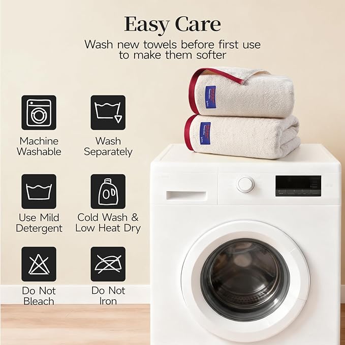 REDKISS 6 Pack Cotton Towel Set with Luxury Embellished Border, 600 GSM Ultra Soft & Highly Absorbent Bath Towels Set with 2 Bath, 2 Hand, 2 Washcloths for Bathroom, Gym, Spa, Hotel, Beige Brown