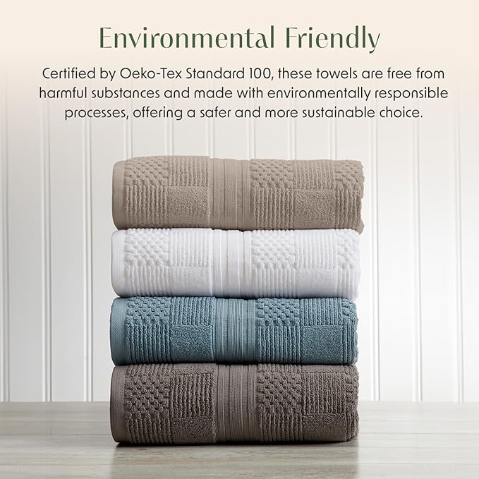 Springtree Home 100% Cotton Bath Towel Set of 4 | Brown Bath Towels | Geometric Textured Design | Absorbent & Quick-Dry | 4 Bath Towels | Oeko-TEX® Standard 100 Cotton | Myla Collection - Cobblestone