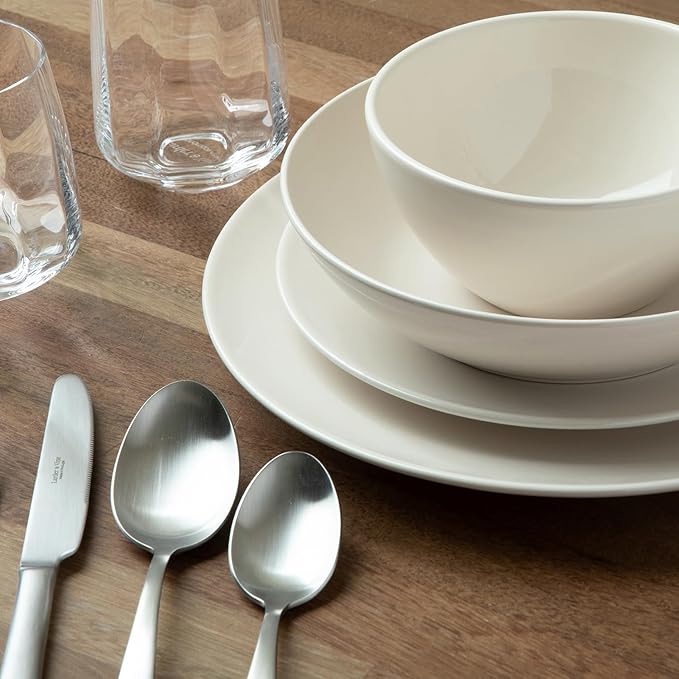 Larder & Vine Ceramic Stoneware Dinnerware 16-Piece Set, 4 Place Settings (White)