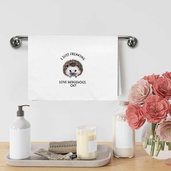 Funny Hedgehog Kitchen Towels Gifts, Woodsy Hedgehog Bathroom Decor for Home, Cute I Just Freaking Love Hedgehogs Accessories Dish Hand Tea Towels for Bathroom Kitchen, 16x24Inch