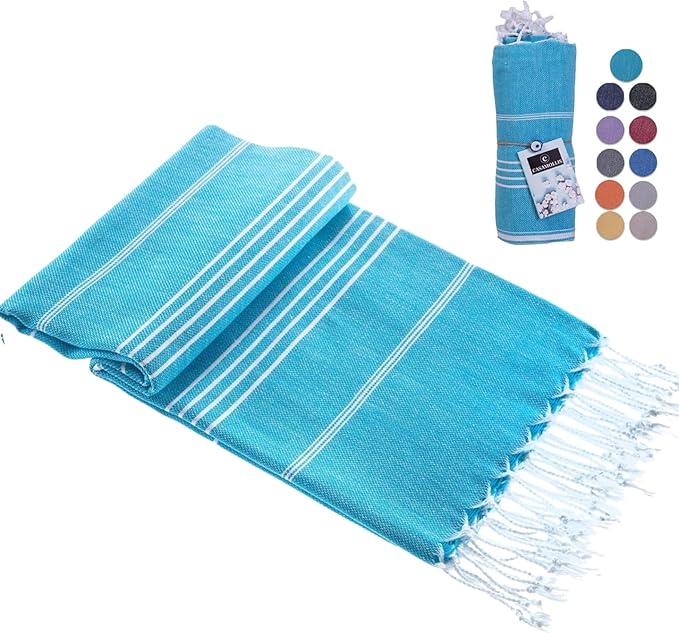 Turkish Beach Towel with Travel Bag 39 x 71 Quick Dry Sand Free Lightweight Large Oversized Beach Towel Turkish Towels Light Beach Towel Travel Towels (Turquoise)