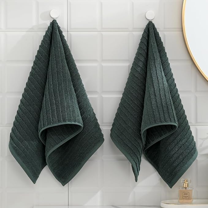 sense gnosis Forest Green Hand Towel Set of 2 Stereoscopic Striped Pattern Soft Absorbent 100% Cotton Luxury Decorative Bathroom Hand Towel 13 x 29 Inch