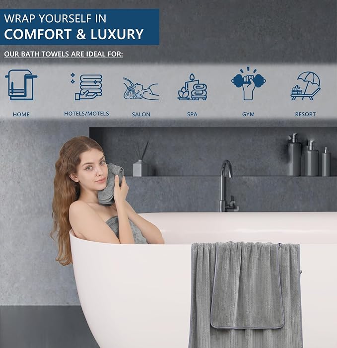 2 Piece Hand Towel Set 16"x31",Ultra Soft Bathroom Towel with Hanging Loops,100% Microfiber Towel Set,Highly Absorbent Quick Dry Hand Towel for Daily Use,Grey Towel for Bathroom,Hotel,Shower,Spa