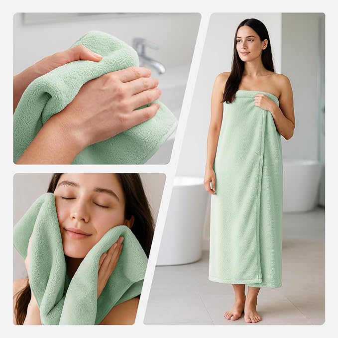 REDKISS Ultra Soft Bath Towel Set of 6 - Oversized Bath Sheets (70 x35 in), 670GSM Highly Absorbent, Quick Dry Green Towel Sets for Bathroom, Spa, Hotel, Gym