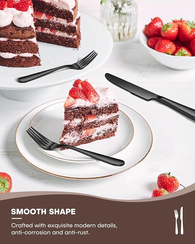 Black Silverware Set for 12, Ollex 60-Piece Black Flatware Set Include Forks Spoons and Knives Stainless Steel Eating Utensils Sets Mirror Finish Tableware Kitchen Cutlery Sets, Dishwasher Safe