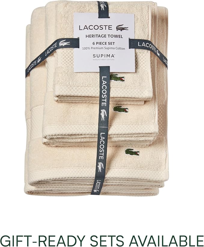Lacoste Heritage 100% Supima Cotton Tub Mat, Chalk, 21" x 31" – Highly Absorbent & Quick Drying, Premium Super Soft Bath Towel, Bathroom Essential, Gift for All Occasions, Machine Washable