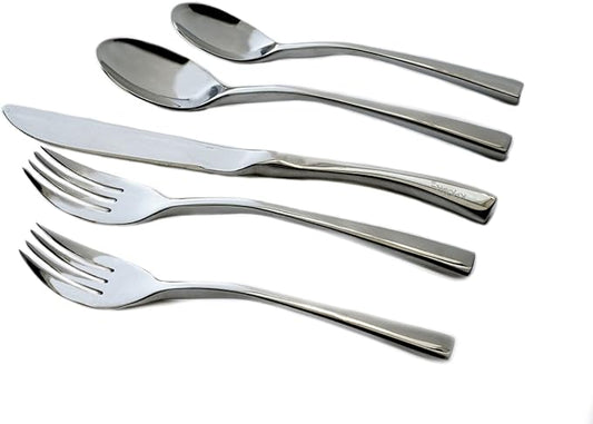Knork 18/0 Stainless Steel Curve Flatware (Set of 20), Gloss Silver