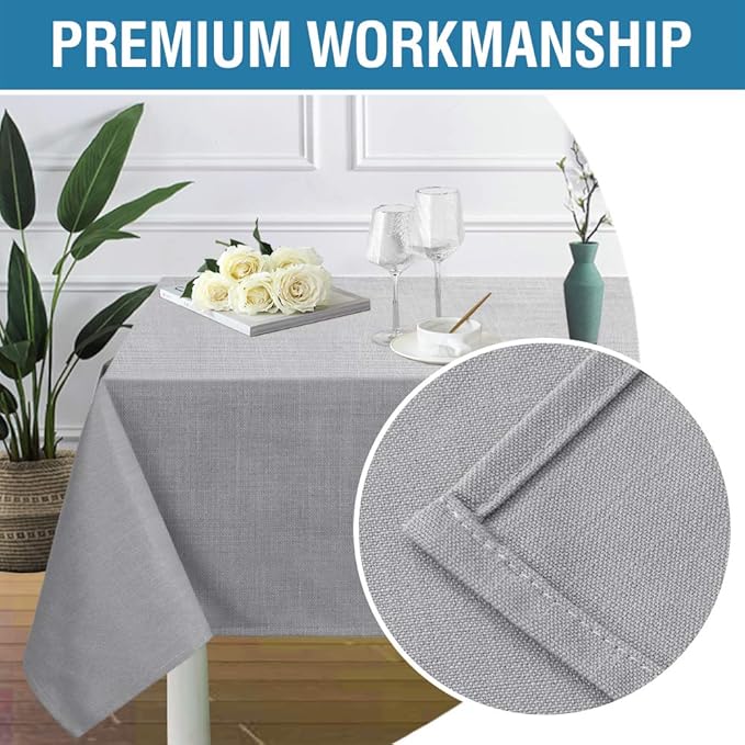 H.VERSAILTEX Linen Textured Table Cloths 54 x 54 Inch Premium Solid Tablecloth Spill-Proof Waterproof Table Cover for Dining Buffet Feature Extra Soft and Thick Fabric Wrinkle Free, Grey
