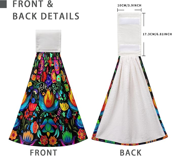 Mexican Day of The Dead Kitchen Towels with Hanging Loop Halloween Floral Hanging Hand Towel Holiday Dish Tie Towels Soft Absorbent Bathroom Kitchen Decoration