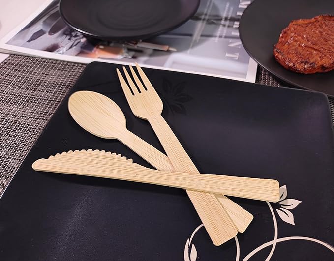 GreenWorks 50 Count Bamboo Forks, 6.7 Inch large Size Compostable Biodegradable Fork