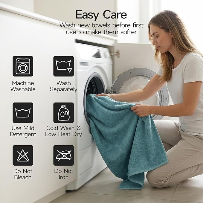 REDKISS 6-Piece Bath Towel Set, Ultra-Plush & Highly Absorbent 100% Cotton Towels for Bathroom, Blue Set Includes 2 Bath Towels, 2 Hand Towels, 2 Washcloths