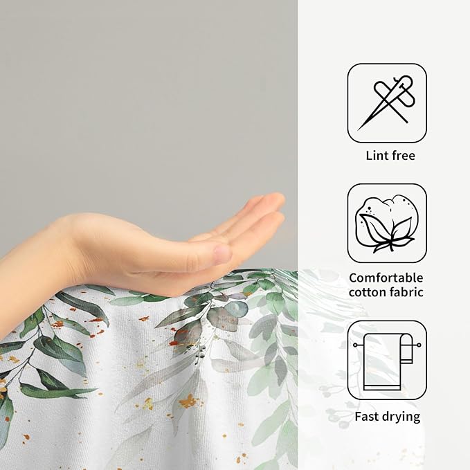 Imiss Eucalyptus Leaf Hand Towels Set of 2 Green Leaves Decorative Kitchen Dish Cloths 14.4 x 28.3 Inch Soft Small Fingertip Towel for Bathroom Hotel Gym Spa