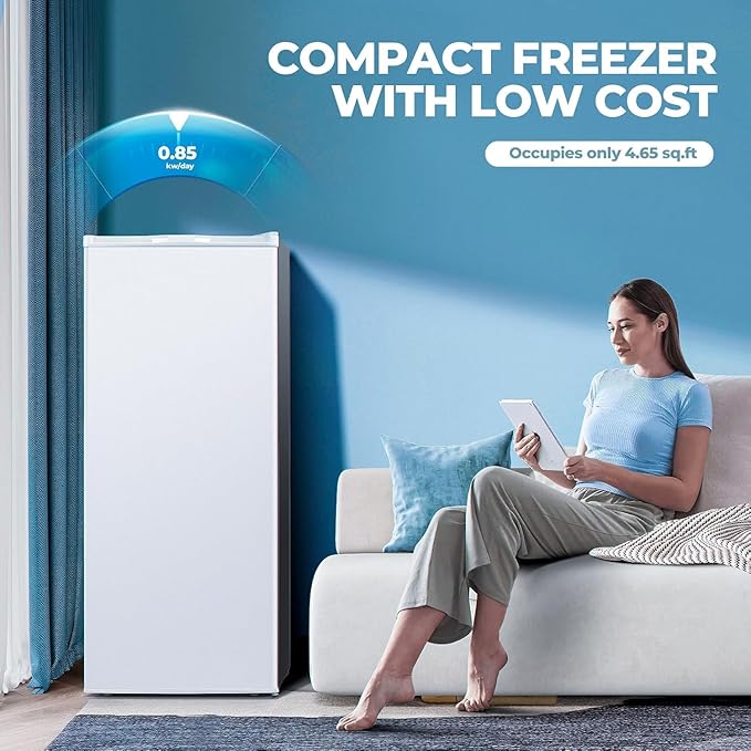 6.0 Cu.ft Upright Freezer, Small Stand Up Freezer with Adjustable Thermostat, Removable Glass Shelves, for Bedroom/Home/Dorms/Apartment, White