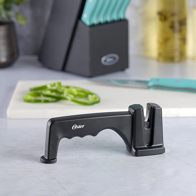 Oster Trussville Knife Sharpener with Slip-Resistant Handle – Black Handheld Kitchen Knife Sharpening Tool