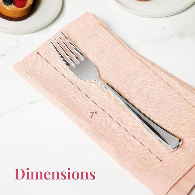 Prestee 100-Pack Heavy Duty Plastic Forks - 7-Inch Elegant Silver Plastic Forks Disposable Set - Fancy, Disposable Silverware Utensils for Parties, Holidays, Weddings, and Events - Durable Cutlery Set