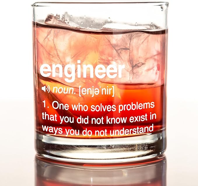 kunlisa Engineer Gifts Whiskey Glasses, Best Engineering Gifts for Men, 10 oz Drinking Rocks Glasses for Men Whisky Cocktail Scotch Bourbon Liquor