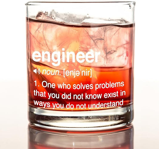 kunlisa Engineer Gifts Whiskey Glasses, Best Engineering Gifts for Men, 10 oz Drinking Rocks Glasses for Men Whisky Cocktail Scotch Bourbon Liquor