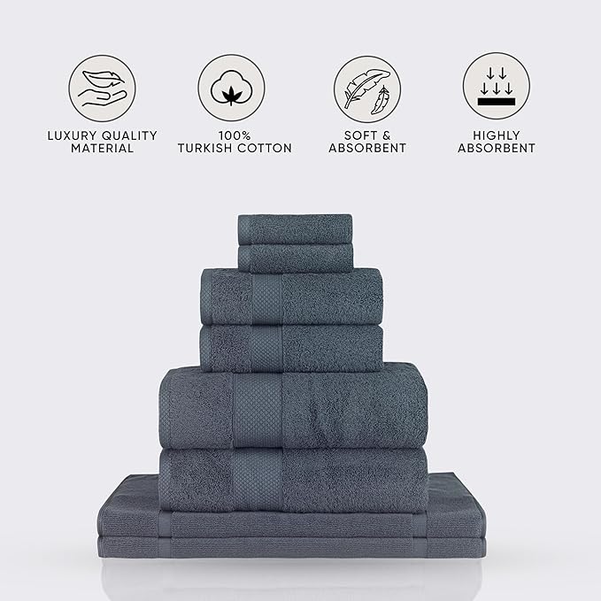 Towels Beyond - 8 Piece Luxury Towel Set, 100% Turkish Cotton, Includes 2 Bath Towels, 2 Hand Towels, 2 Washcloths & 2 Bath Mats, Highly Absorbent & Comfy Towels for Hotels & Spa | (Grey)