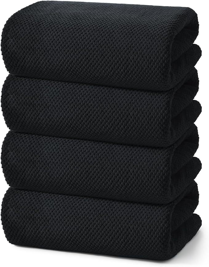 REDKISS Ultra Soft Bath Towels Set of 4-35 x 70 in Extra Large Coral Fleece Bath Towel, Highly Absorbent Plush Bathroom Towels for Adults, Quick Dry Towel Set for Spa, Gym, Travel, Black