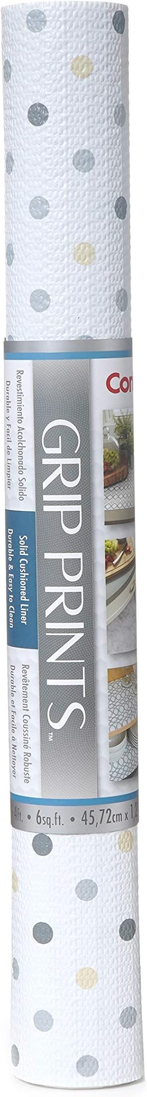 Con-Tact Brand Grip Prints Shelf Liner, Non-Adhesive Durable Liners, Slip-Resistant Drawer and Cabinet Covering, 18" x 4', Dottie Grey, Pack of 1 Roll